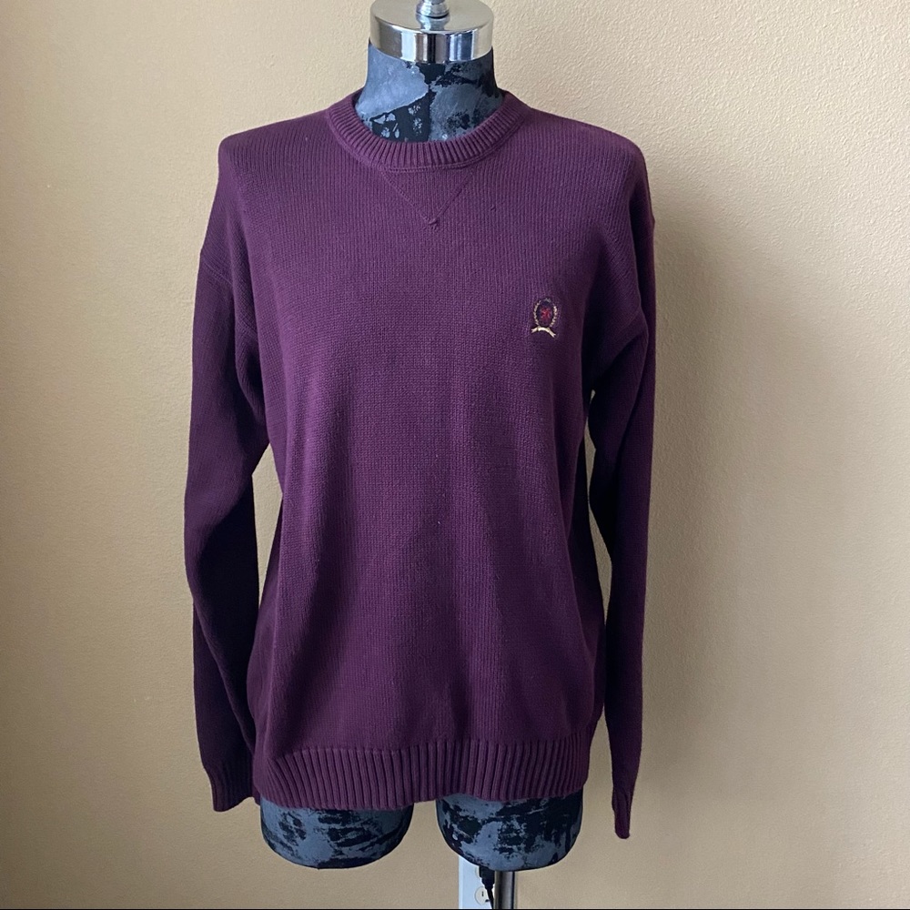Tommy Hilfiger Purple Crest Logo Sweater Large Vintage